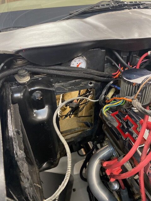 1975 Corvette Blower Housing & AC Hoses Removed ©2024 Flashback Racing