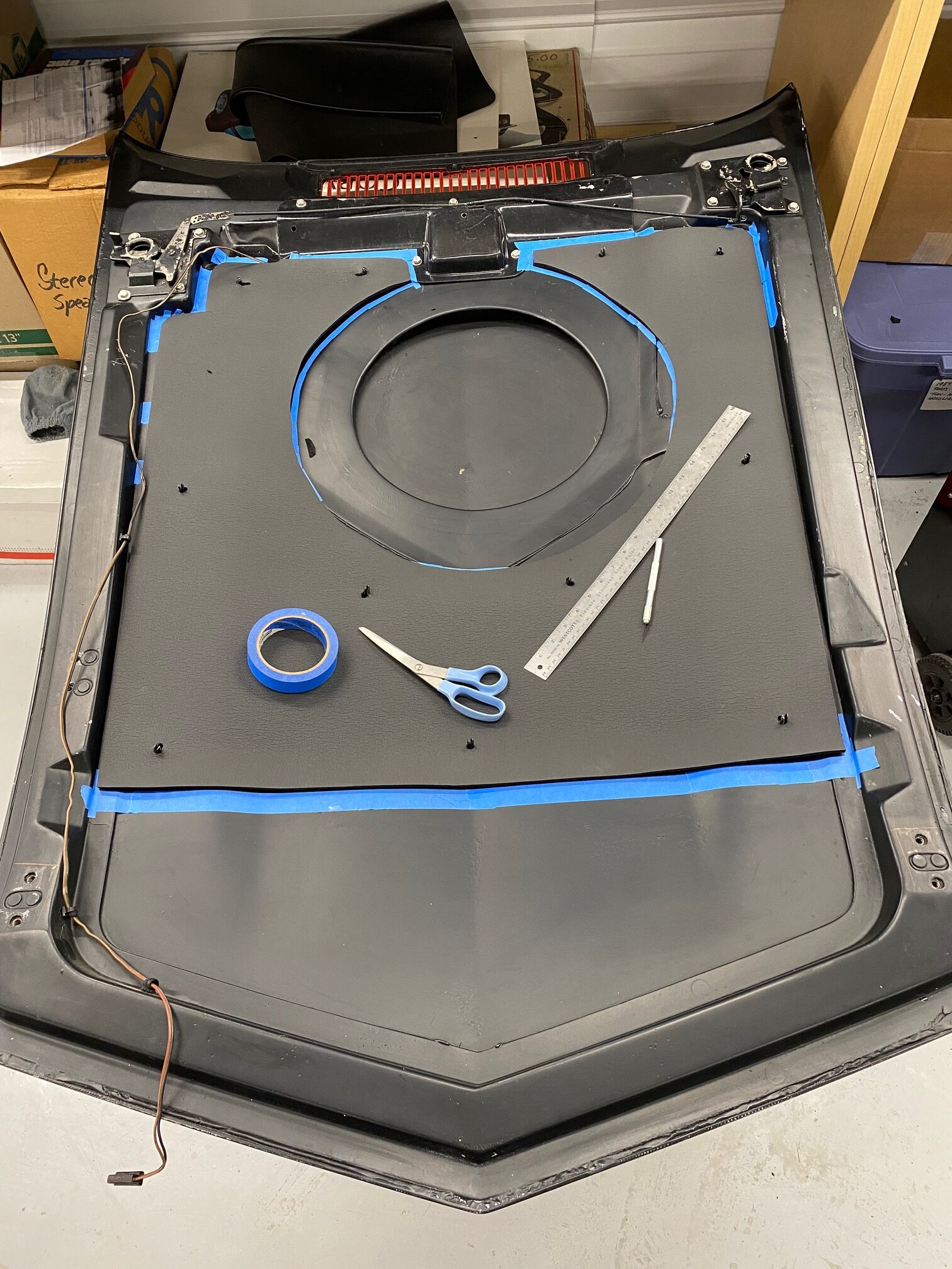 1975 Corvette Masking Hood Resting Before Spraying Adhesive ©2024 Flashback Racing