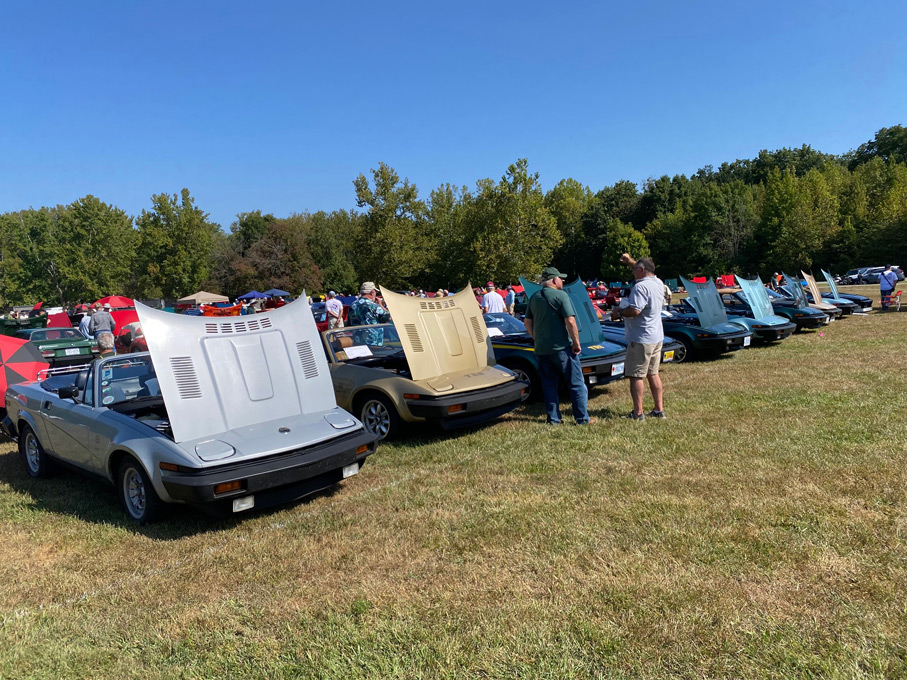 Triumph TR8s on display at 2024 VTR Convention Car Show, Brown County Park, IN